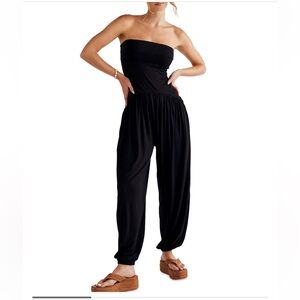 Free People Mora Black Balloon Pant Jumpsuit Strapless Size XS X-Small
